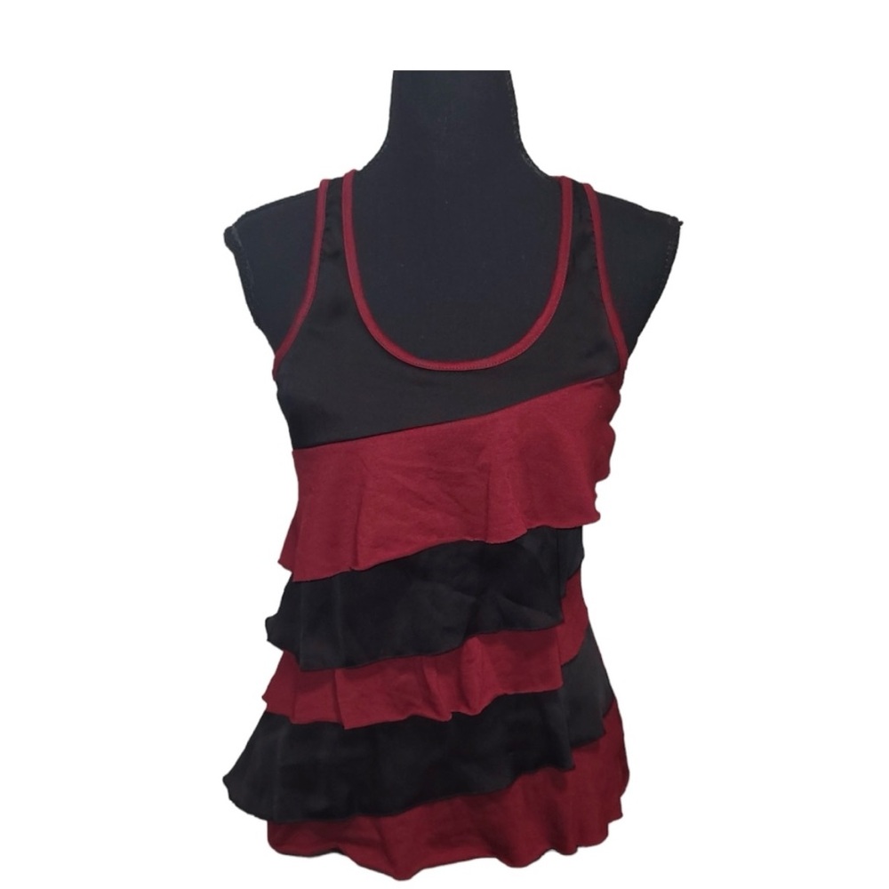 Studio Y Red & Black Ruffled Tank Top Cami Shirt size Large